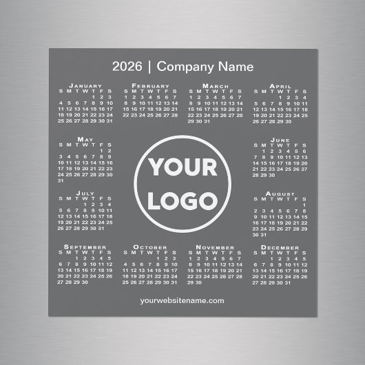 Modern 2026 Calendar Company Logo Dark Gray Magnet