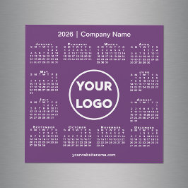 Modern 2026 Calendar Company Logo on Purple Magnet