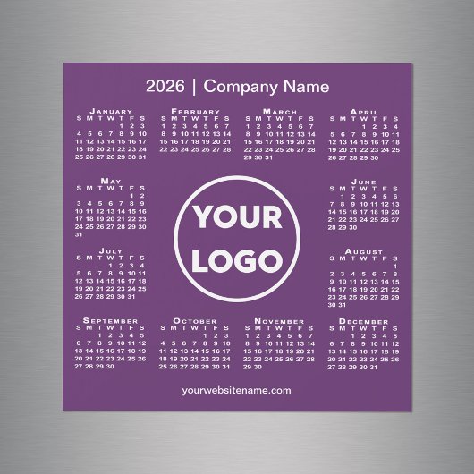 Modern 2026 Calendar Company Logo on Purple Magnet