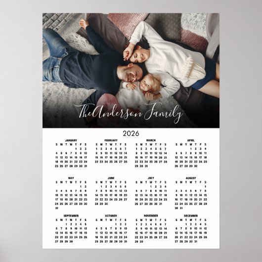 Modern 2026 Calendar Family Photo Poster (Voorkant)