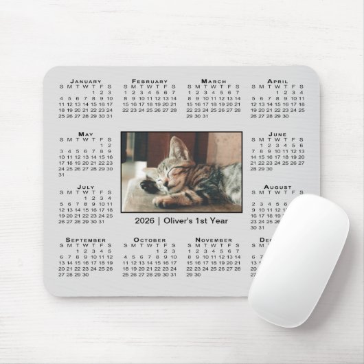 Modern 2026 Calendar Your Photo Name on Grey Muismat (Met muis)