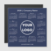 Modern 2026 Kalender Bedrijf Logo Navy Blue Magnet (Voorkant / Achterkant)