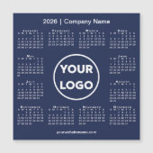 Modern 2026 Kalender Bedrijf Logo Navy Blue Magnet (Voorkant)