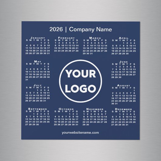 Modern 2026 Kalender Bedrijf Logo Navy Blue Magnet