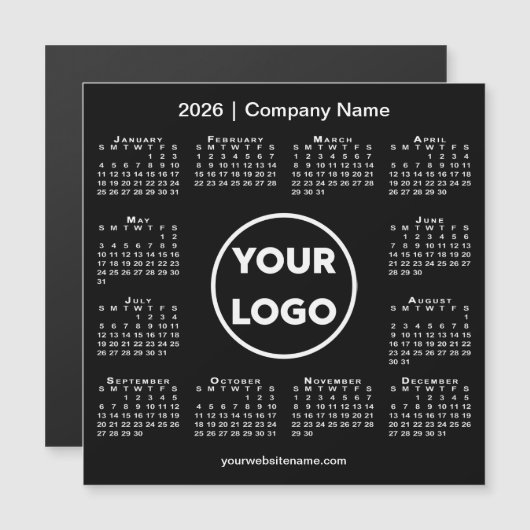 Modern 2026 Kalender Bedrijf Logo op Black Magnet (Voorkant / Achterkant)