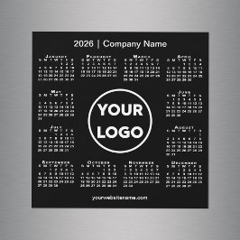Modern 2026 Kalender Bedrijf Logo op Black Magnet