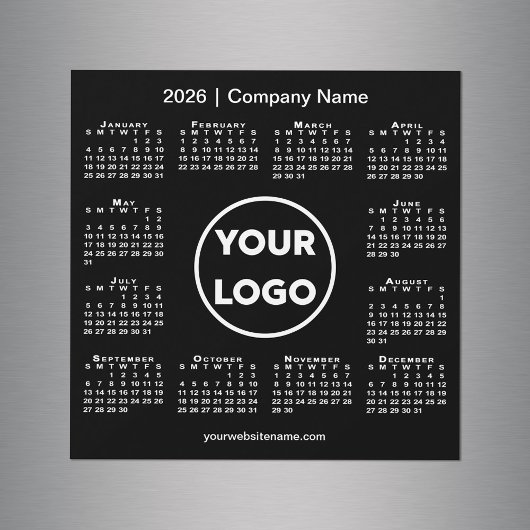 Modern 2026 Kalender Bedrijf Logo op Black Magnet