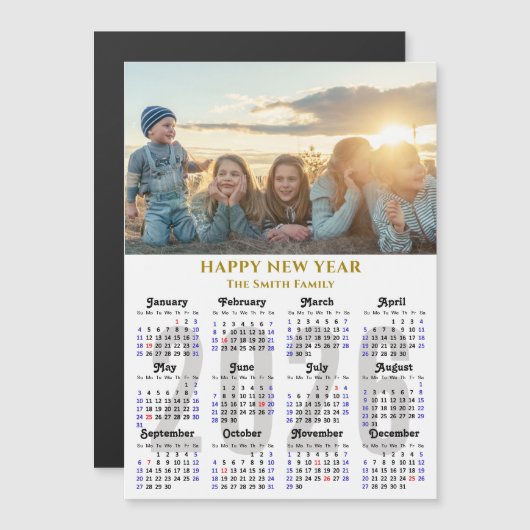 Modern 2026 Kalender Gold Script Eenvoudig Magneti (Voorkant / Achterkant)