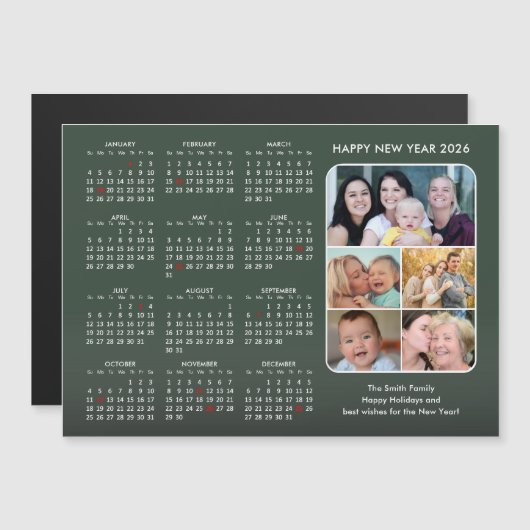 Modern 2026 Kalender Sage Green 5 Foto Magnetisch (Voorkant / Achterkant)