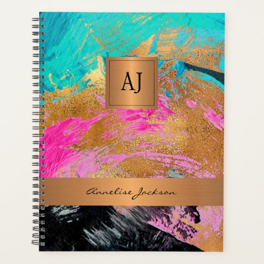 Modern 2026 monogram zwart goud elegante kantoor planner (Voorkant)