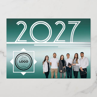 Modern 2027 Nieuwjaarslogo Foto Wenskaart Folie Uitnodiging