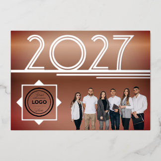 Modern 2027 Nieuwjaarslogo Foto Wenskaart Folie Uitnodiging