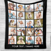 Modern 20 Photo Collage Personalized Black Medium Fleece Deken