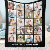 Modern 20 Photo Collage Personalized Black Medium Fleece Deken