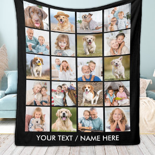 Modern 20 Photo Collage Personalized Black Medium Fleece Deken
