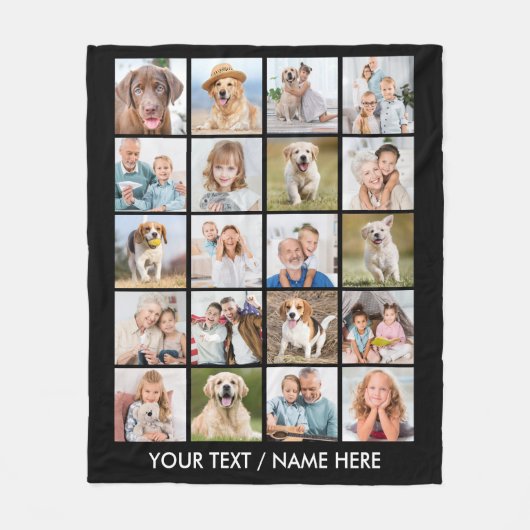 Modern 20 Photo Collage Personalized Black Medium Fleece Deken (Voorkant)
