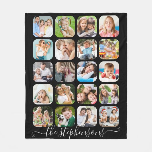 Modern 20 Photo Collage Script Naam Fleece Deken (Voorkant)