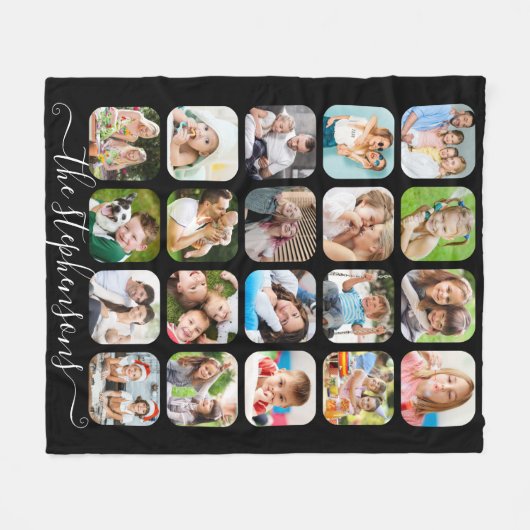 Modern 20 Photo Collage Script Naam Fleece Deken (Voorkant (Horizontaal))