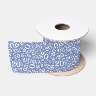 Modern 20e verjaardagsnummerpatroon blauw/wit satijnen lint