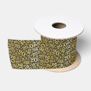 Modern 20ste verjaardag nummer patroon zwart/goud satijnen lint