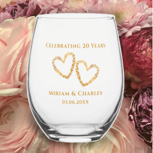 Modern 20th Wedding Jubileum Hart Gepersonaliseerd Wijnglas Zonder Voet