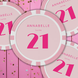 Modern 21st Twenty One Blush Roze Verjaardagsfeest Poker Chips