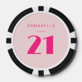 Modern 21st Twenty One Blush Roze Verjaardagsfeest Poker Chips (Voorkant)