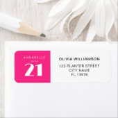 Modern 21st Twenty One Hot Roze Verjaardagsfeest Etiket (Insitu)