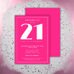 Modern 21st Twenty One Hot Roze Verjaardagsfeest Kaart<br><div class="desc">Aangepaste 21e verjaardagsfeestuitnodigingen perfect voor meisjes eenentwintigste verjaardagsfeestje. Pas aan met uw eigen naam. Kleuren kunnen worden bewerkt in het ontwerpgereedschap. Gebruik de onderstaande knop Bericht me voor hulp bij verdere aanpassingen en speciale verzoeken. © Zoe Chapman Design</div>
