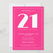 Modern 21st Twenty One Hot Roze Verjaardagsfeest Kaart (Voorkant)