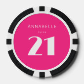 Modern 21st Twenty One Hot Roze Verjaardagsfeest Poker Chips (Voorkant)