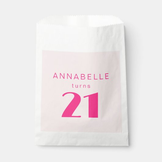 Modern 21st Twenty One Roze Verjaardagsfeest Bedankzakje (Voorkant)