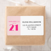 Modern 21st Twenty One Roze Verjaardagsfeest Etiket (Insitu)