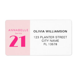 Modern 21st Twenty One Roze Verjaardagsfeest Etiket