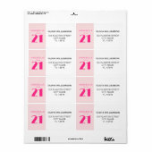 Modern 21st Twenty One Roze Verjaardagsfeest Etiket (Full Sheet)