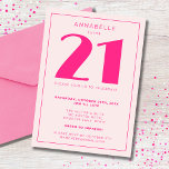 Modern 21st Twenty One Roze Verjaardagsfeest Kaart<br><div class="desc">Aangepaste 21e verjaardagsfeestuitnodigingen perfect voor meisjes eenentwintigste verjaardagsfeestje. Pas aan met uw eigen naam. Kleuren kunnen worden bewerkt in het ontwerpgereedschap. Gebruik de onderstaande knop Bericht me voor hulp bij verdere aanpassingen en speciale verzoeken. © Zoe Chapman Design</div>