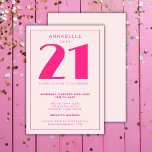 Modern 21st Twenty One Roze Verjaardagsfeest Kaart<br><div class="desc">Aangepaste 21e verjaardagsfeestuitnodigingen perfect voor meisjes eenentwintigste verjaardagsfeestje. Pas aan met uw eigen naam. Kleuren kunnen worden bewerkt in het ontwerpgereedschap. Gebruik de onderstaande knop Bericht me voor hulp bij verdere aanpassingen en speciale verzoeken. © Zoe Chapman Design</div>