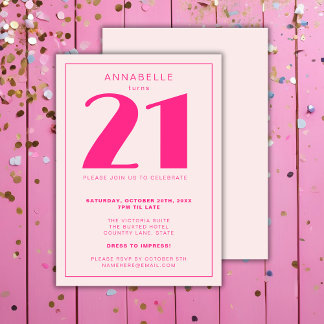 Modern 21st Twenty One Roze Verjaardagsfeest Kaart