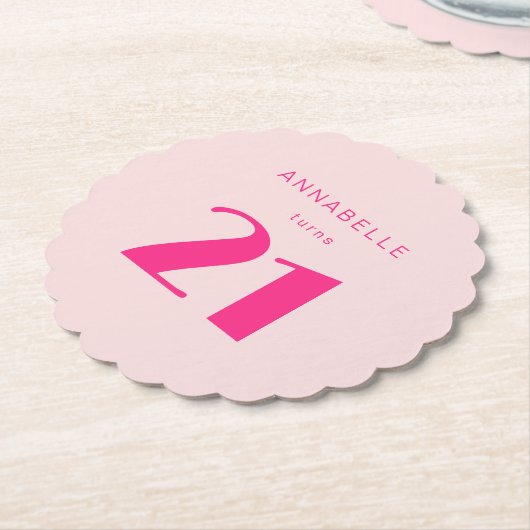 Modern 21st Twenty One Roze Verjaardagsfeest Kartonnen Onderzetters (Gekanteld)