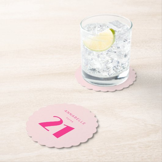 Modern 21st Twenty One Roze Verjaardagsfeest Kartonnen Onderzetters (Insitu)