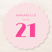 Modern 21st Twenty One Roze Verjaardagsfeest Kartonnen Onderzetters (Voorkant)