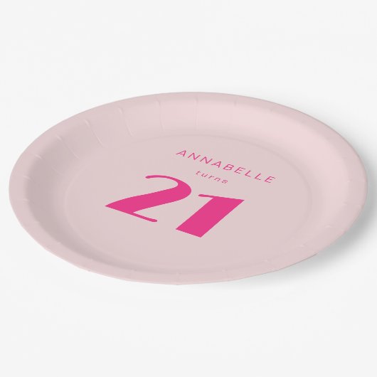 Modern 21st Twenty One Roze Verjaardagsfeest Papieren Bordje (Gekanteld)