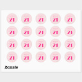 Modern 21st Twenty One Roze Verjaardagsfeest Ronde Sticker (Vel)