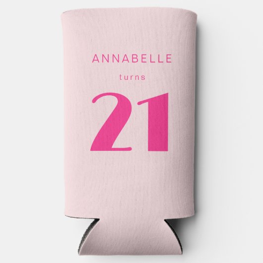 Modern 21st Twenty One Roze Verjaardagsfeest Seltzer Blikjeskoeler (Voorkant)