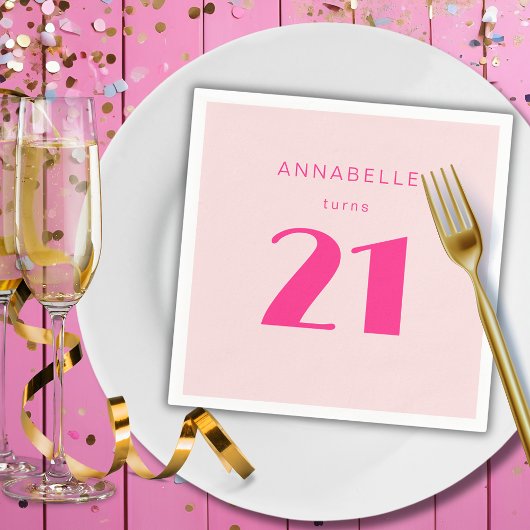 Modern 21st Twenty One Roze Verjaardagsfeest Servet