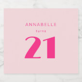Modern 21st Twenty One Roze Verjaardagsfeest Sparkling Wijnetiket (Enkel label)
