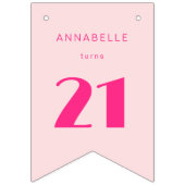 Modern 21st Twenty One Roze Verjaardagsfeest Vlaggetjes (Tweede vlag)