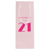 Modern 21st Twenty One Roze Verjaardagsfeest Wijn Cadeautas (Achterkant)