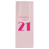 Modern 21st Twenty One Roze Verjaardagsfeest Wijn Cadeautas (Voorkant)