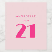 Modern 21st Twenty One Roze Verjaardagsfeest Wijn Etiket (Enkel label)